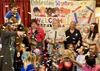 St James Preschool celebrated its 50th birthday with children, their families, and former pupils. Picture: Emma Merchant