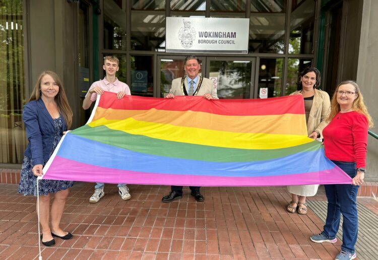 The Pride flag prior to be raised at Shute End today.
