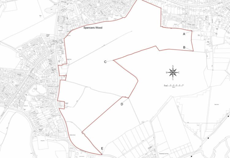 Red line plan for the Spencers Wood site that could contain 500 homes. Picture: Richborough