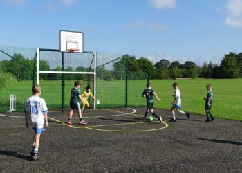 Footballers from the Coombes School at the new facility.