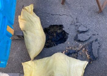 The sink-hole on The Terrace. Pic: Ian Hydon.