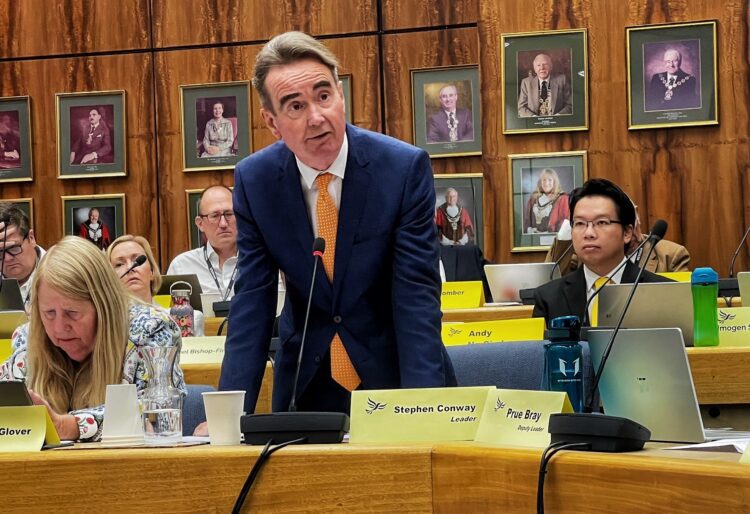 Cllr Stephen Conway (centre), addressing last week's meeting. Pic: Andrew Batt.
