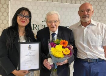 Maurice Baker, 94, from Austen House care home, in Lower Early has been recognised for 40 years of outstanding service by the Naional Association of Retired olice Officers. He celebrated with family, friends and care home staff. PIcture: Austen House.