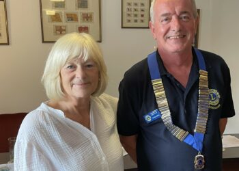 Outgoing incumbent Lyn Baily with new Wokingham Lions Club president Andy Goffin at a handover ceremony. Picture: Wokingham Lions Club