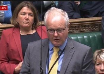 Clive Jones MP, asking a question in the House of Commons this afternoon. Pic: BBC Parliament.