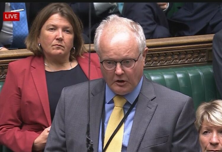 Clive Jones MP, asking a question in the House of Commons this afternoon. Pic: BBC Parliament.