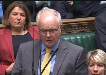 Clive Jones MP, asking a question in the House of Commons recently. Pic: BBC Parliament.