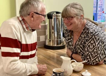 Roy shares a joke with manager Lynda Rowe. Picture: Emma Merchant