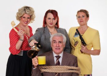 Abi Lingwood as Doralee, Laura Manderson as Violet, Lorraine Cox as Judy and Brian Bretney as Hart. Picture: Emma Ramskill
