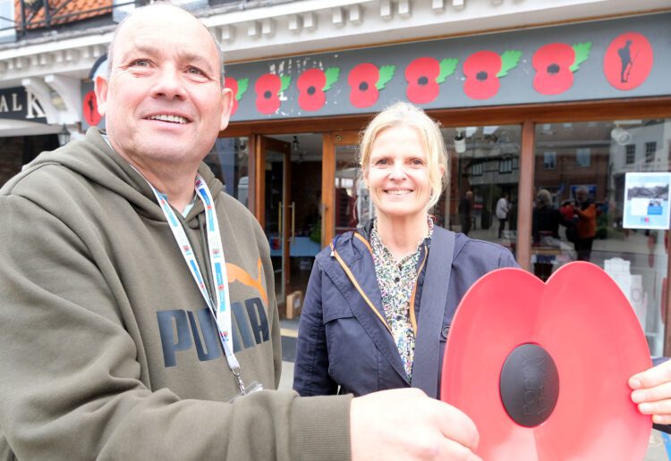 David Dunham with Lucy Zeal, the High Steward of Wokingham, at the pop-up shop. Pic: Andrew Batt.