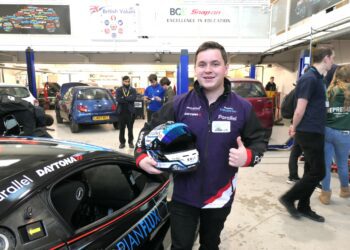 Racing driver with autism Bobby Trundley inspired students at his old college at BCA when he returned, in an event to mark UK Disability History Month. Picture: TeamBRIT and Bobby Trundley