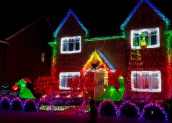 Residents of Simonds Grove have festooned their homes in lights for charity. Picture: Caroline Male