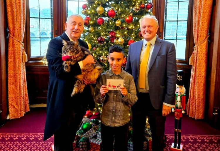 Wokingham MP Clive Jones (R) with the Speaker of the House of Commons Rt Hon Lindsay Hoyle, and young artist Leo Sindhu. Picture: Courtesy of Clive Jones