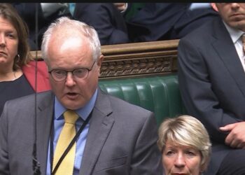 Clive Jones MP, asking a question in the House of Commons this afternoon. Pic: BBC Parliament.