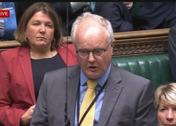 Clive Jones MP, asking a question in the House of Commons this afternoon. Pic: BBC Parliament.