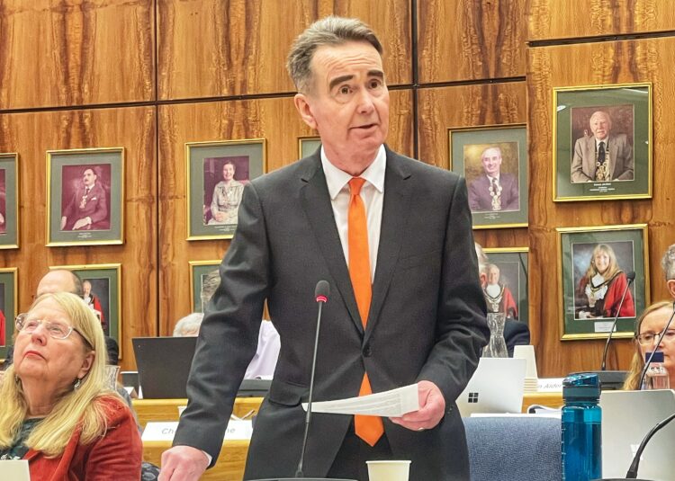 Leader of the council Stephen Conway at last night’s meeting. Pic: Andrew Batt.
