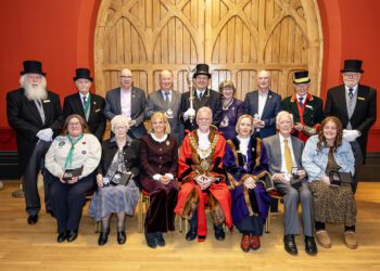 Winners of the civic awards, with town council officials. Pic: Stewart Turkington.