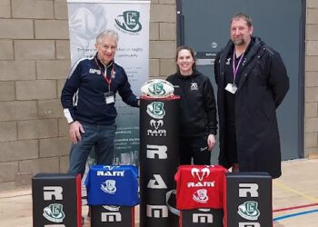 t to right: Stuart Spindler, RRF Trustee; Philippa McKinnon, Subject Lead ? PE, Bohunt Wokingham: Matt Hulland, Assistant Head Teacher, Bohunt Wokingham.