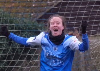 Lauren Broadhurst celebrates her last-minute equaliser for Ashridge Park. Pic: Andrew Batt.