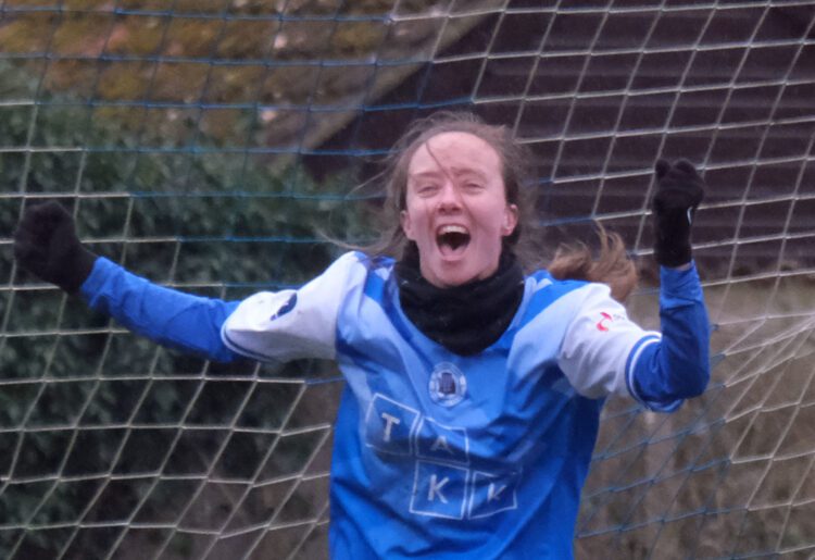 Lauren Broadhurst celebrates her last-minute equaliser for Ashridge Park. Pic: Andrew Batt.