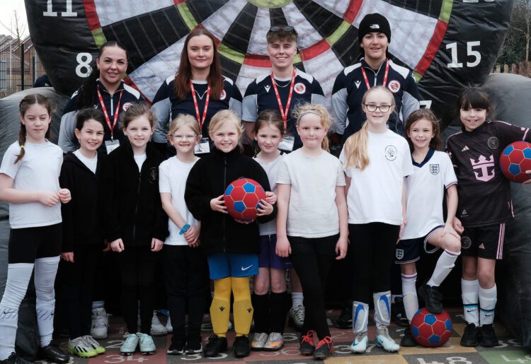 The biggest girls football initiative at Alder Grove primary school. Pupuls from Grazeley primary school with Reading FC players. Pic: Andrew Batt.