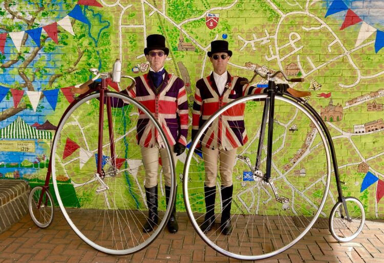 Bill Pollard and Matt Richardson from Henley visited Wokingham on their penny farthings. Picture: Emma Merchant