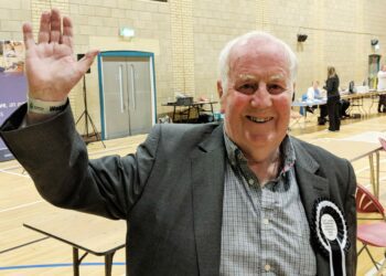 C;llr Gary Cowan celebrates his election success in the 2018 Wokingham Local Elections