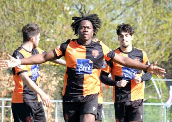 Jaden Odama scores for Wokingham Town. Pic: Andrew Batt.