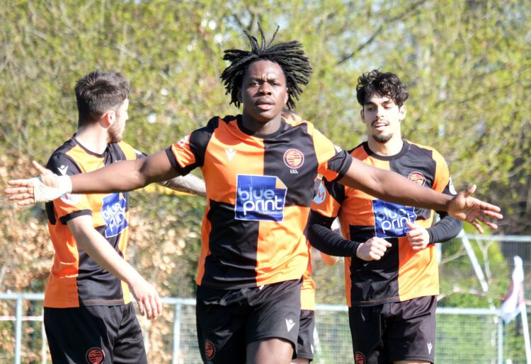Jaden Odama scores for Wokingham Town. Pic: Andrew Batt.