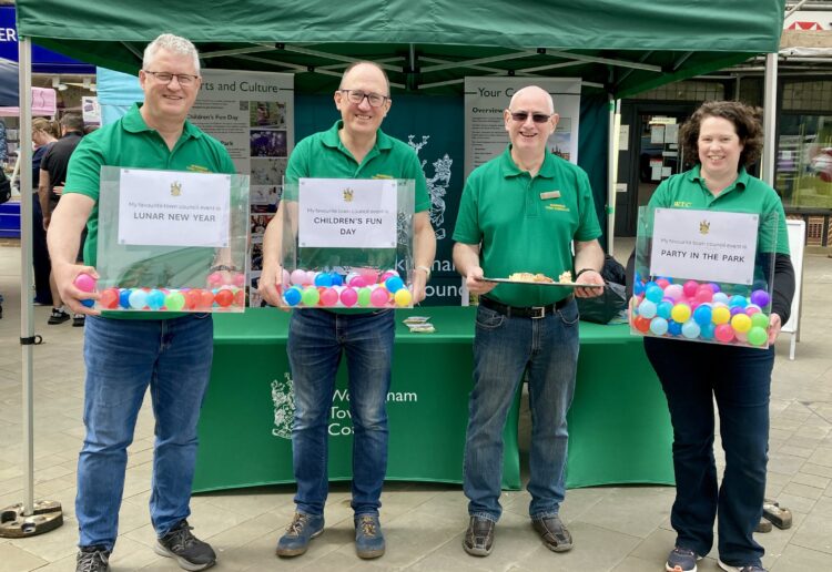 Wokingham Town Cllrs Andy Croy, Adrian Betteridge, Alwyn Jones, and Town Clerk Katie Hughes hosted an information stall at a busy Wokingham Market Place on Saturday. Picture: Emma Merchant
