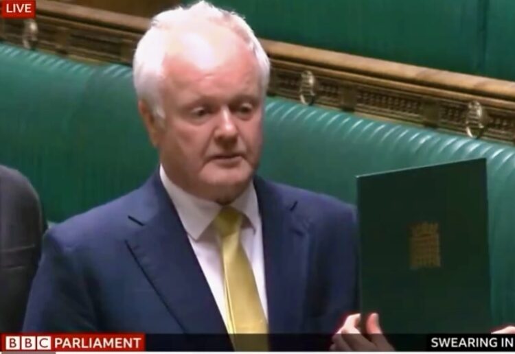 Clive Jones being sworn in as MP for Wokingham on Tuesday. Pic: BBC.