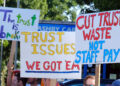 Teachers on strike at Maiden Erlegh school. Pic: Andrew Batt.