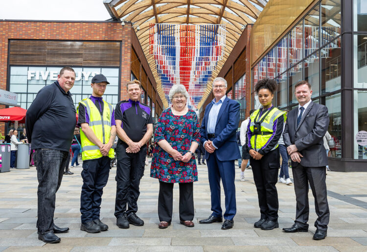 Bracknell Forest Council leader Mary Temperton (centre) with representatives of The Lexicon and NSL on the launch of new town centre ambassadors (Credit: Bracknell Forest Council)
