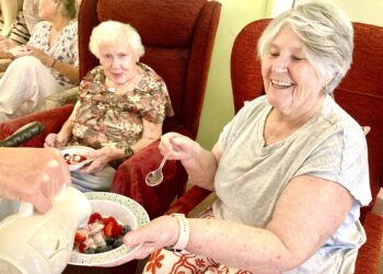 Residents, staff and Wokingham United Charities trustees gathered to enjoy strawberry lunch at Westende Almshouses in Wokingham. Pictures: Emma Merchant