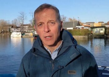 Matt Rodda, the Labour MP for Reading East, at the bank of the River Thames calling for people to inform him about flooding issues they have faced. Credit: Matt Rodda