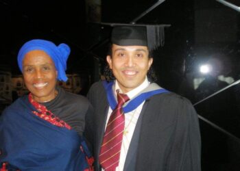 Dave Jurgensen with his mother Dr Albertineer Mathurine Jurgensen. Credit: The Jurgensen family
