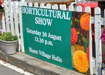 Hurst Horticultural Sho's banner at The Castle Inn.