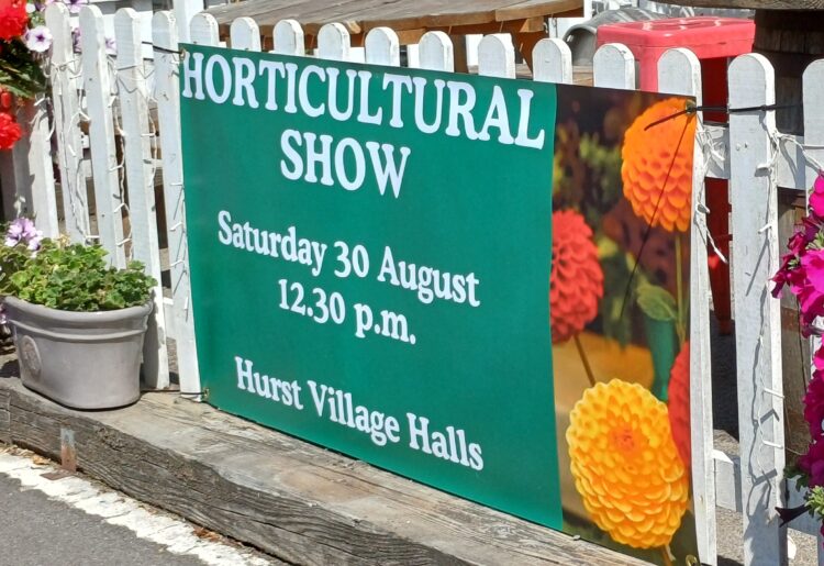Hurst Horticultural Sho's banner at The Castle Inn.