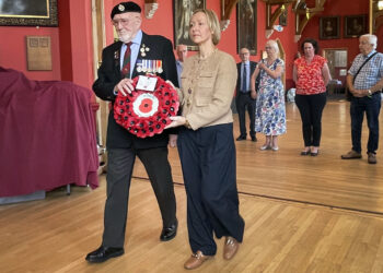 Wokingham town mayor, Cllr Lou Timlin, was joined by veteran John Patey. Pic: Andrew Batt.
