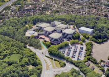 Aerial views of the Shire Hall office complex in Shinfield Park. Credit: Wrenbridge / Chetwoods