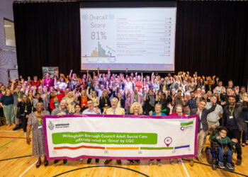 Councillors, officers and users gather to celebrate the acknowledgement. Pic: WBC.