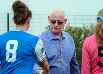 Cllr Alwyn Jones was introducted to the players and match officials. Pic: Andrew Batt.