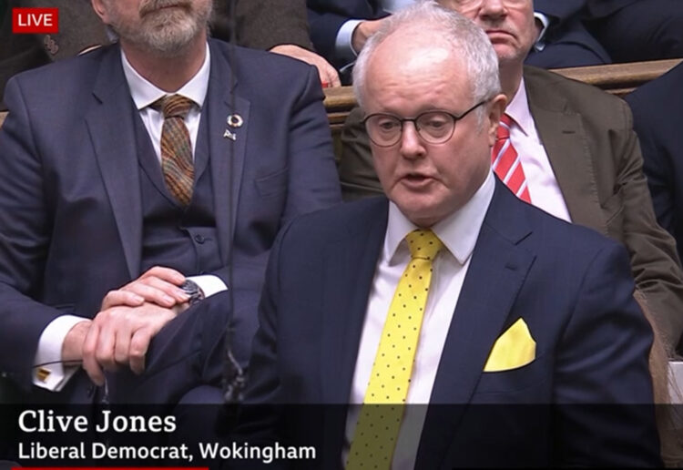 Clive Jones MP, speaking at today's PMQs. Pic: BBC Parliament.