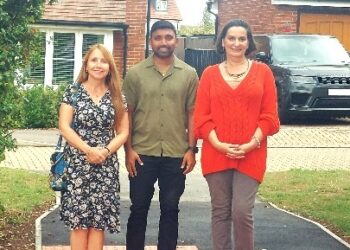 Norreys councillors Rachel Burgess, Nagi Nagella and Marie-Louise Weighill celebrating the installation of the new pedestrian crossing on Warren House Road in Wokingham. pic: Wokingham Labour.