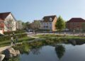 A CGI of a lake and homes in the recently approved 343 homes development called Holme Meadows in South Wokingham. Credit: Vistry Group / Kier Property.