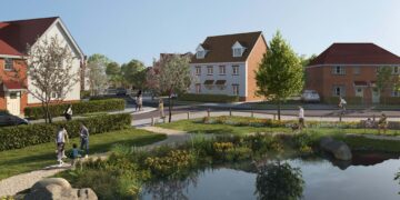 A CGI of a lake and homes in the recently approved 343 homes development called Holme Meadows in South Wokingham. Credit: Vistry Group / Kier Property.