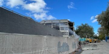A view inside The Shire Hall office complex demolition site in Shinfield Park, Reading. Credit: James Aldridge, Local Democracy Reporting Service
