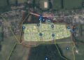 An aerial view of the proposal for up to 190 new homes at Eversley Centre, Harts District, near Finchampstead. Credit: Cemex UK