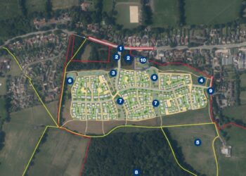 An aerial view of the proposal for up to 190 new homes at Eversley Centre, Harts District, near Finchampstead. Credit: Cemex UK