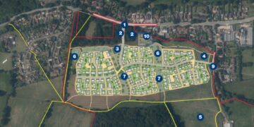 An aerial view of the proposal for up to 190 new homes at Eversley Centre, Harts District, near Finchampstead. Credit: Cemex UK